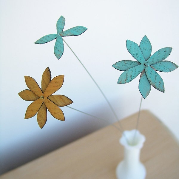 rustic wood flowers, set of three