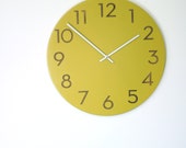 large modern wood wall clock chartreuse, white or wood finish