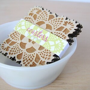 square doily coasters with natural woodgrain image 5