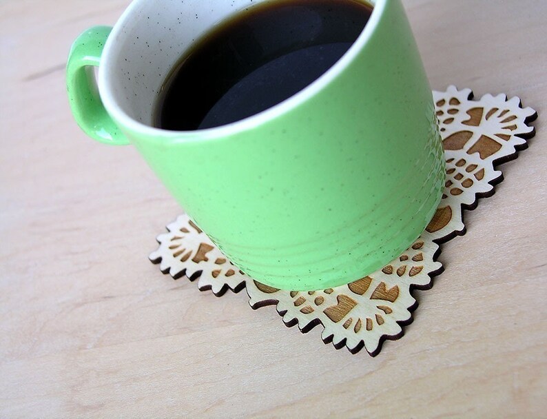 square doily coasters with natural woodgrain image 4