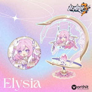 Elysia Acrylic Standee & Badge,Honkai Impact 3rd,Honkai: Star Rail,Gifts For Game Lovers,Desktop Decorations,Anime Girl,Personalized Gifts