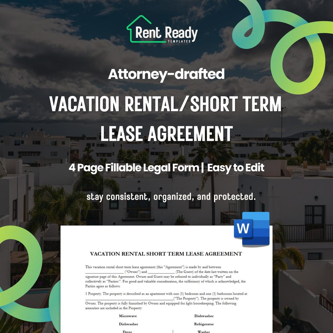 Vacation Rental Lease Agreement Template Editable Shortterm Rental