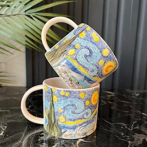 Starry Night Inspired Mug – Hand-Painted, No Prints, Fully Handmade