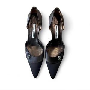 Manolo Blahnik Brown Satin with Crystal Heels