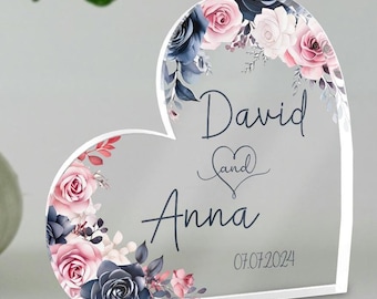 Personalised Wedding Heart Plaque, Engagement Gift for Couple, Date Keepsake Gift, Engaged Plaque, Anniversary Gift Mr & Mrs Keepsake,