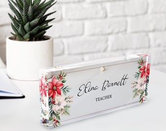 Custom Flower Name Desk Name Plate, Name Plate for Desk, Business Gift, Promotion Gift, Gift for Boss, Gift for Coworkers, Acrylic Plaque