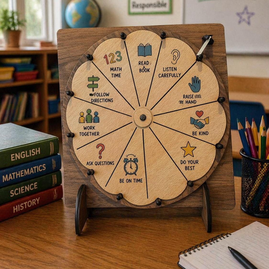 Wooden Spinning Wheel for Classroom Activities, Reward Wheel, Teacher ...