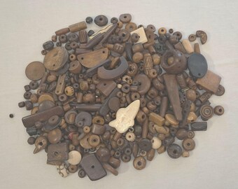 Carved buffalo Bone Bead Assortment, 7 ounces, Dark Mix