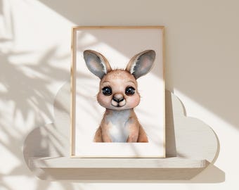 Impresión de arte de pared para guardería de canguro / Animal australiano canguro / Decoración de guardería para niños / Decoración para niñas / Decoración para niños / Animal bebé