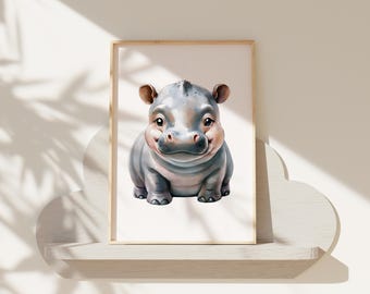 Hippo Nursery Wall Art Print | Safari Animal Hippo | Nursery Child Kids Printable | Baby Girl Decor | Baby Boy Decor | Baby Animal