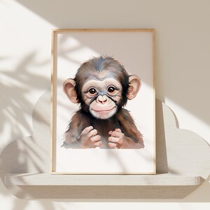 Chimpanzee Nursery Wall Art Print | Safari Animal Chimpanzee | Nursery Child Kids Printable | Baby Girl Decor | Baby Boy Decor | Baby Animal