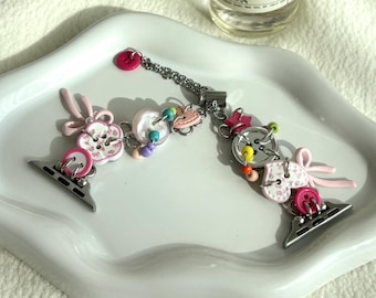 Y2K Beaded Apple Watch Band – Button Bow Charm Bracelet