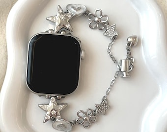 Y2K silver Apple Watch Band | Kawaii Star Charm iWatch Strap | Samsung Watch band, Adjustable Chain