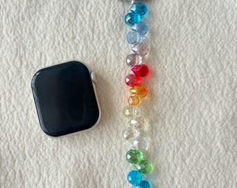 LGBTQ Pride Rainbow Watch Band, Y2K Beaded Strap for Apple Watch & Samsung Galaxy, Personalized Smartwatch Bracelet Gift