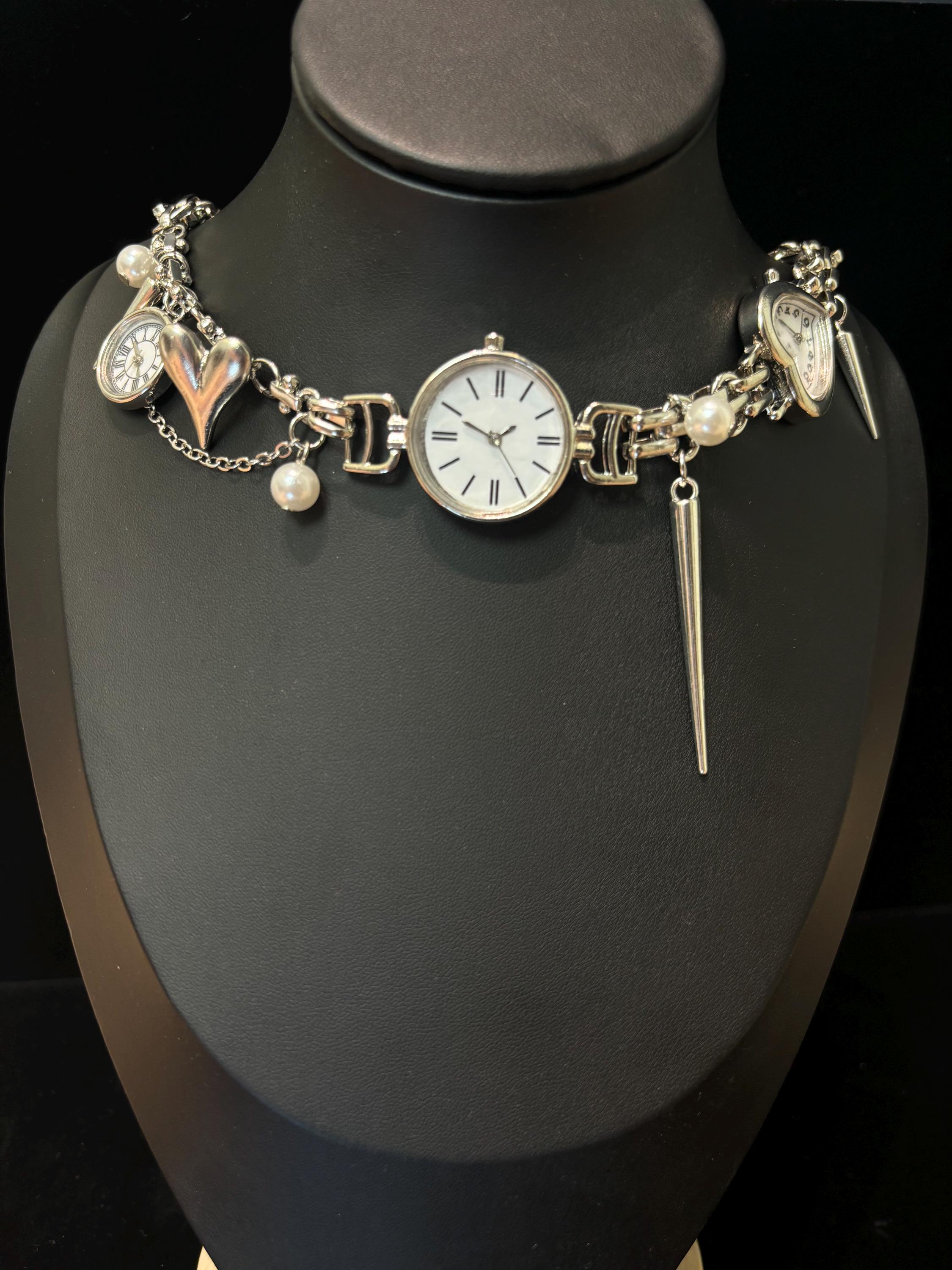 Y2K Clock Choker Necklace, Silver Grunge Pendant Choker, Gothic Punk ...