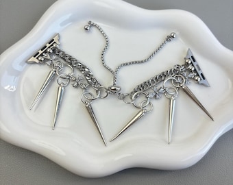 Punk Spiked Watch Band | Gothic Silver Chain Strap | Y2K Grunge Bracelet for Apple Watch & Samsung Galaxy Watch