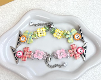 Pasek do zegarka Kawaii Button, regulowany pasek Y2k Coquette Dopamine Soft Girl do zegarka Apple Watch Samsung Fitbit Garmin