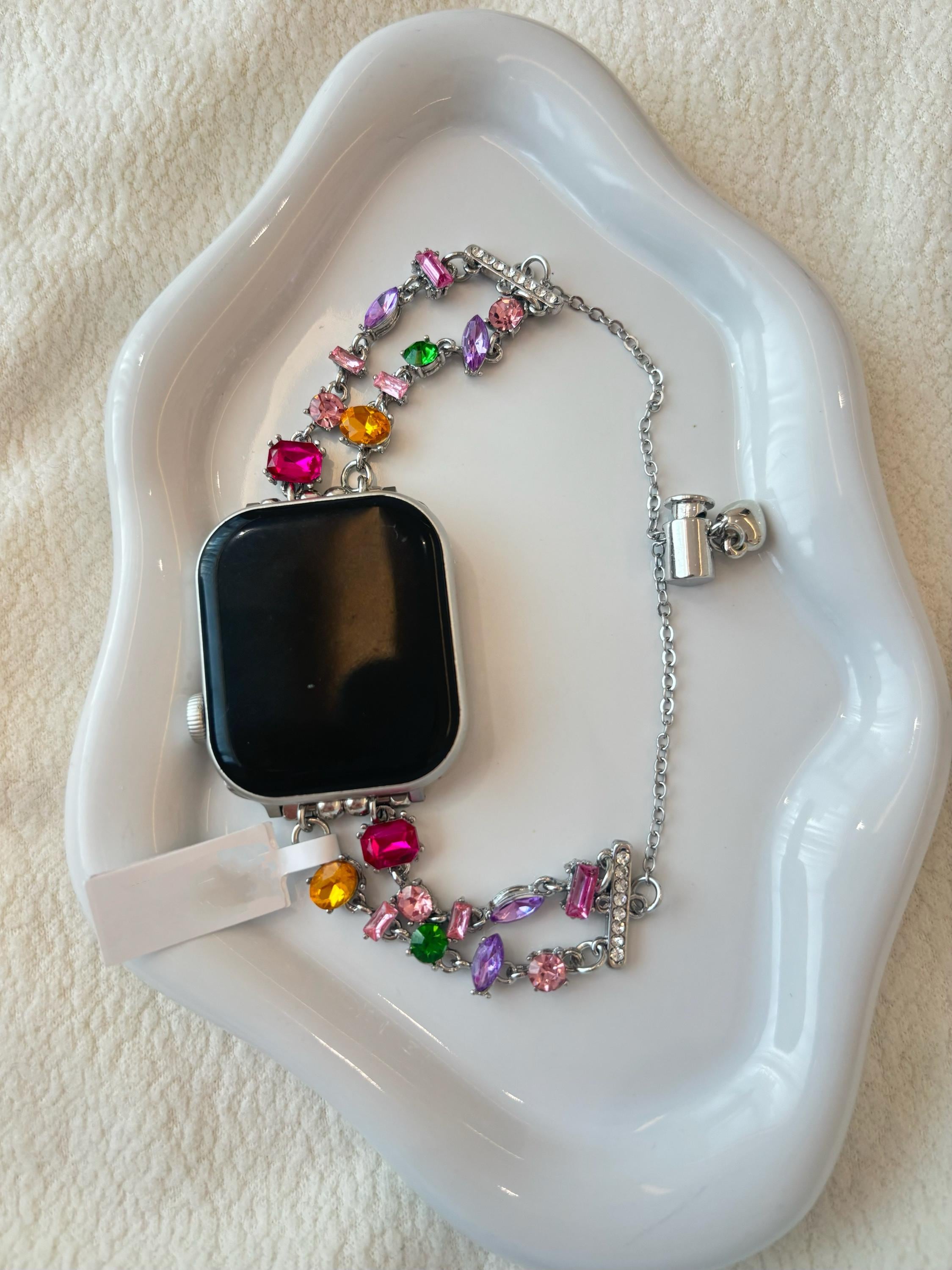 Vintage Inspired Rainbow Crystal Bangle Rhinestone Bracelet Y2K Glam Watch Colorful Crystal Y2K Watch Band for Women | Rainbow  main image 3