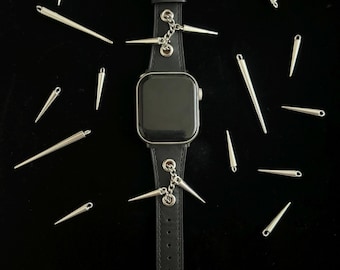 Gothic Spike Leather iWatch Strap, Punk Rock Silver Chain Band, Apple Watch Accessory