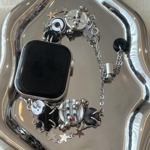 Toggle clasp closure on adjustable upcycled button Apple Watch strap