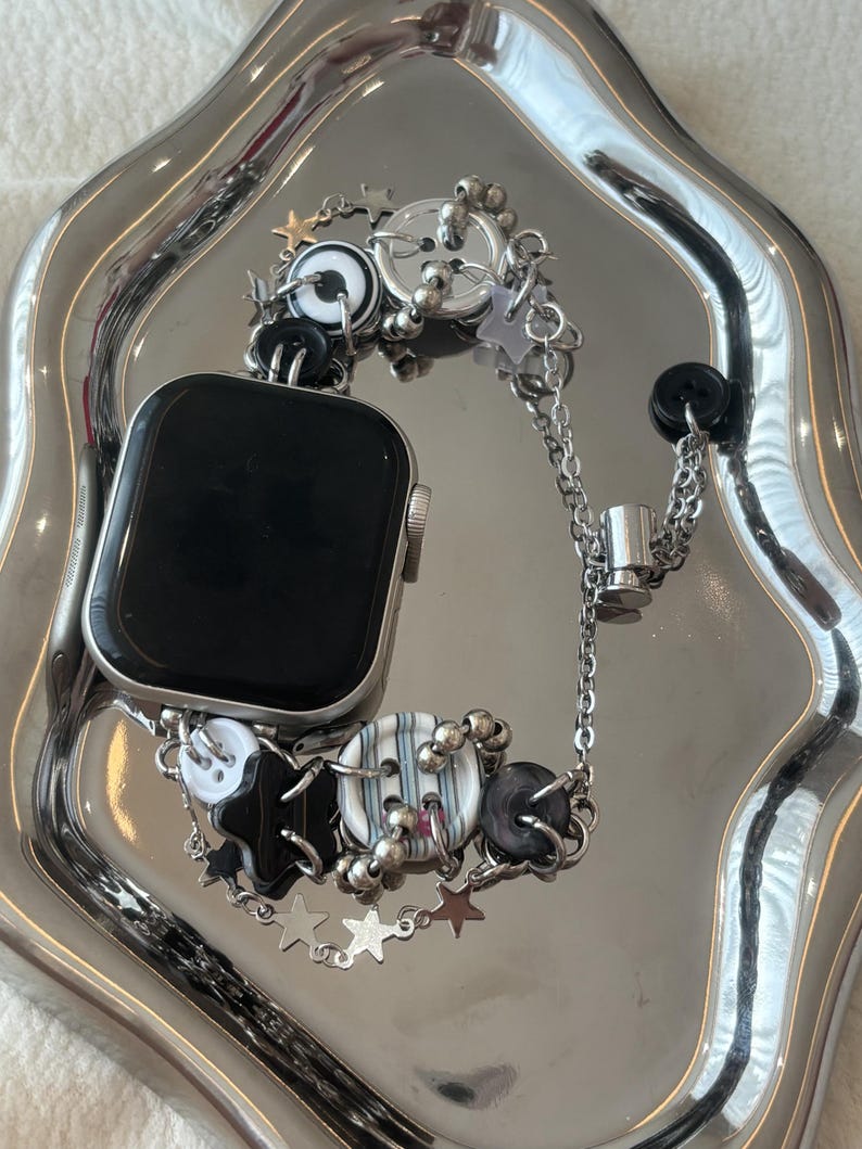 Toggle clasp closure on adjustable upcycled button Apple Watch strap