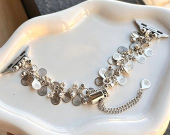 Silver Teardrop Charm Watch Bracelet, Y2K Coquette Dangle Crystal Strap for Apple & Samsung Watch,