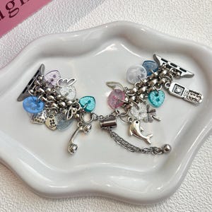 Y2k Button Charm Watch Bracelet | Cute Colorful Heart Band for Apple Watch & Samsung Galaxy Watch, alt 2000S watch Strap
