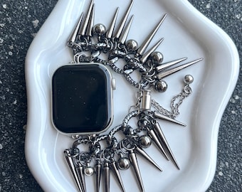 Black Spiked Watch Band, Gothic Y2K Punk Strap, Black Metal Bracelet For Apple & Samsung Watch