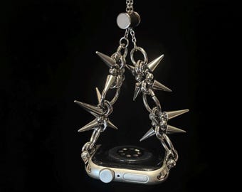 Silver Spiked Star Watch Band, Gothic Y2K Stainless Steel Strap, Punk Edgy Bracelet for Apple/Samsung Watch, Adjustable Chain