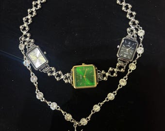 Collana girocollo con quadrante di orologio vintage / Collana gotica a strati con stella e strass argentati stile Y2K