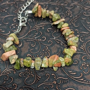 Unakite Crystal Raw Stone Bracelet, Jewelry for Emotional Balance and Peace, Perfect Gift for Women, Elegant Women&#39;s Bracelet