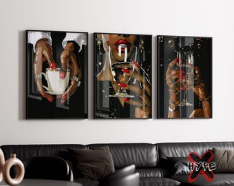 Luxury Black Woman Art Prints, Set of 3, Hypebeast Girl Decor (Digital Download)