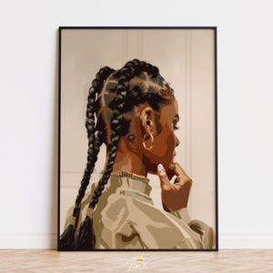 Black Girl Braids Art Print, Afrocentric Wall Poster, Black Hairstyle Wall Art, Hair Salon Decor, Black Woman Afro Art, Digital Download