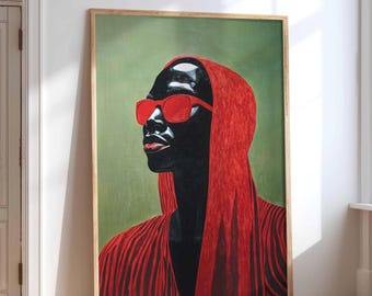 黒人抽象画、モダンヒップホップ装飾、大胆なアフロセントリック絵画、アフリカの肖像画、デジタルダウンロード