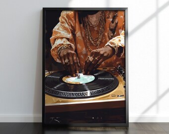 Vinyl Record Music Poster, Black Man DJ Art Print, Printable Turntable Wall Art, Hip Hop Music Decor, Hypebeast Print, Digital Download