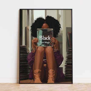 Black Girl Magic Art Print, Flower Head Art, Black Woman with Vinyl Record, Music Poster, Trendy Melanin Black Girl Art, Digital Download