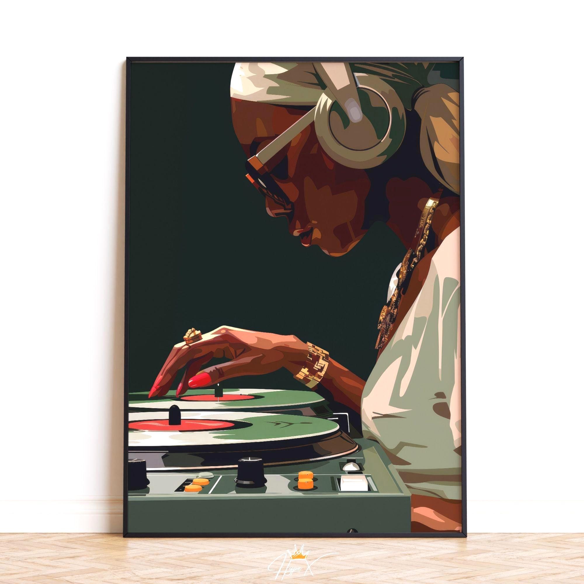 Black Female DJ Art Print: Hip Hop Vinyl Record Wall Decor