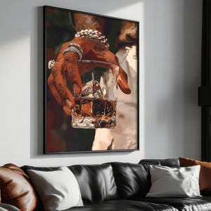 Printable Scotch Whiskey Poster, Black Man Art, Bourbon Glass Wall Art, Black Man Cave Print, Modern Bar Decor Gift for Him Digital Download