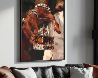 Printable Scotch Whiskey Poster, Black Man Art, Bourbon Glass Wall Art, Black Man Cave Print, Modern Bar Decor Gift for Him Digital Download