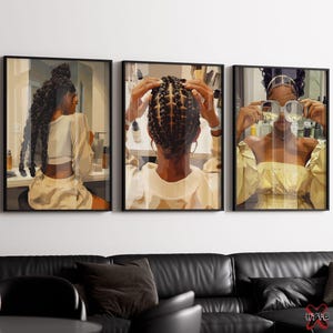 Black Woman Braids Wall Art, Printable Afro American Art, Black Girl Hair Print, Feminine Fashion Poster, Melanin Girl Art, Digital Download