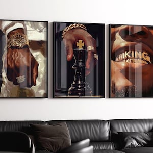 Art mural noir King Hip Hop, lot de 3 impressions, affiche Gold Grillz, décoration Hypebeast, téléchargement numérique