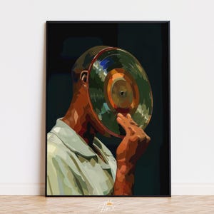 Póster de música de vinilo, impresión de pared de hombre negro, arte de pared imprimible de LP, arte musical moderno, estética hip hop, decoración de sala de DJ, descarga digital
