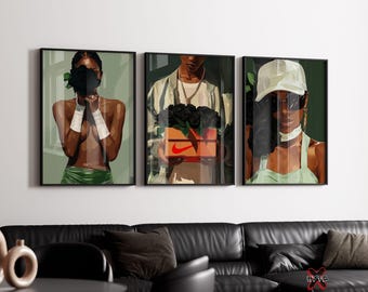 Black Girl Art Prints Set of 3 Black Flower Art Printable Sneaker Poster Black Art Print Melanin Art Feminine Fashion Decor Digital Download