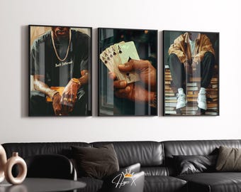 Black Man Wall Art Set of 3: Ace of Spades, Bookish Prints (Digital Download)