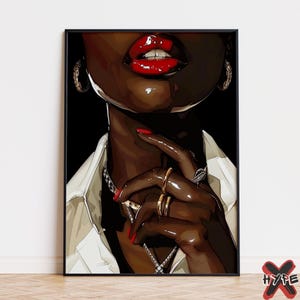 Black Woman Art Print, Luxury Black Fashion Portrait Wall Art, Printable Rich and Beautiful Posters, Black Girl Room Decor, Digital Download