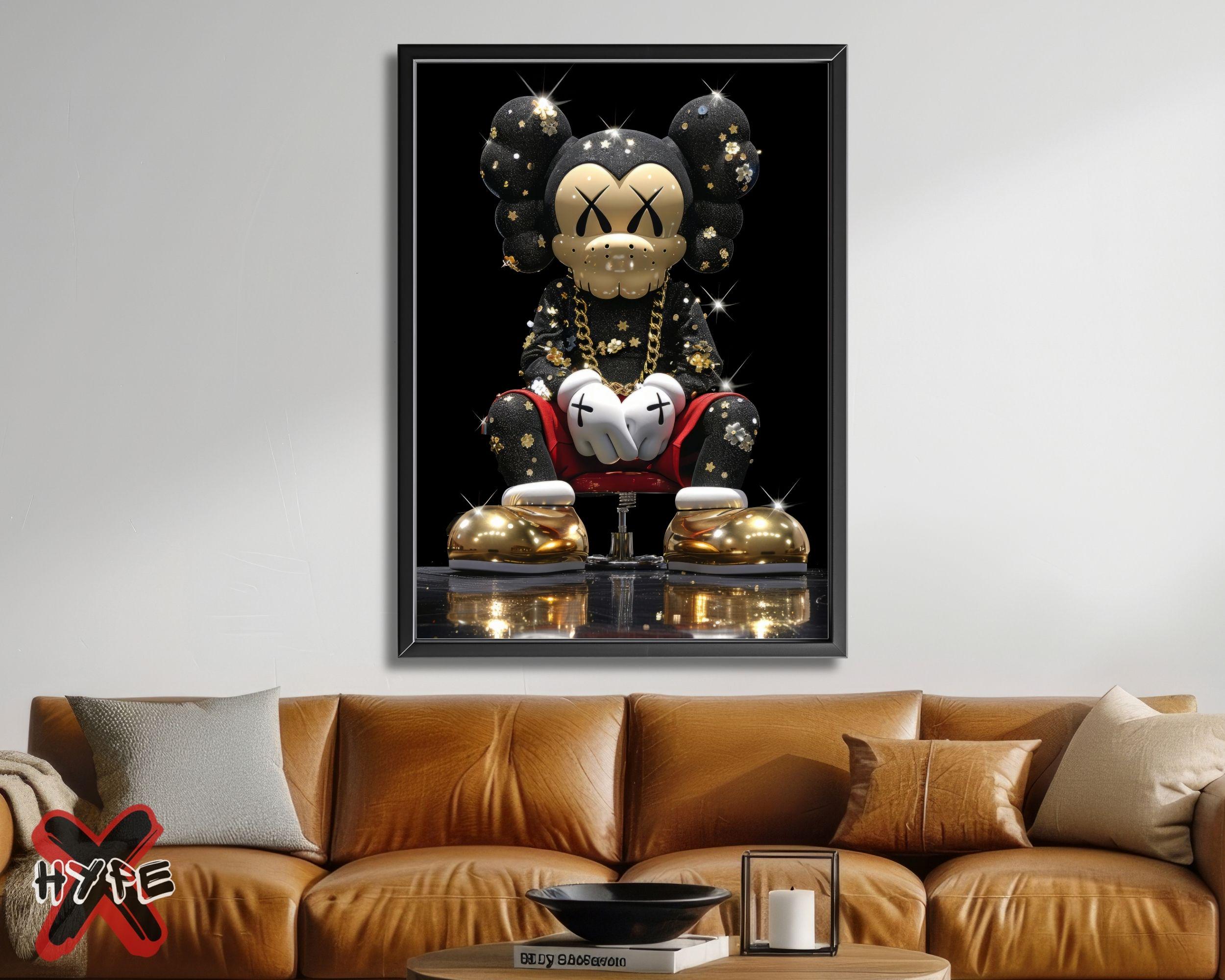 Printable Hypebeast KAWS Poster, Sneakerhead Wall Art, Black & Gold ...