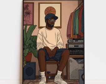 Printable Black Man Wall Art Trendy Hip Hop Poster Hypebeast Sneakerhead Decor African American Art Retro Black Art Poster Digital Download