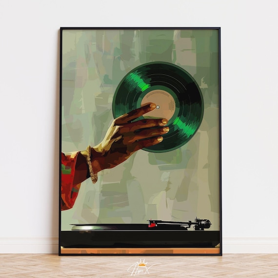 Green Vinyl Record Music Poster, Black Man DJ Wall Print, Printable Turntable Wall Art, Hip Hop Music Art, Hypebeast Decor Digital Download