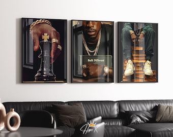 Gebaut Unterschiedlich Poster 3er Set, Moderne Kunst Schwarzer Mann, Trendige Bücherwurm Wandkunst, Hip Hop Druck, motivierende Wohnheim Dekoration, digitaler Download