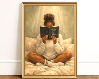 Black Girl Reading Wall Art, Inspirational Christian Decor, Spiritual Decor, Digital Download